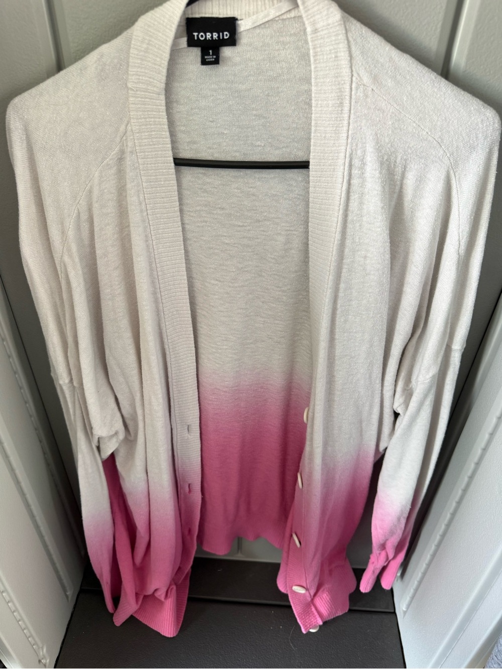 torrid white to pink ombré button-front cardigan